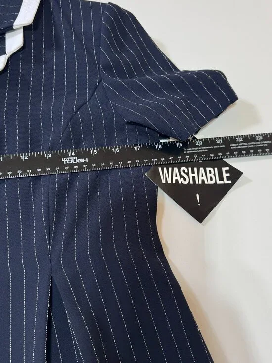 Vintage Miss Dorby Navy Pinstripe Button Collared Midi Dress Size 8P - Picture 5 of 6
